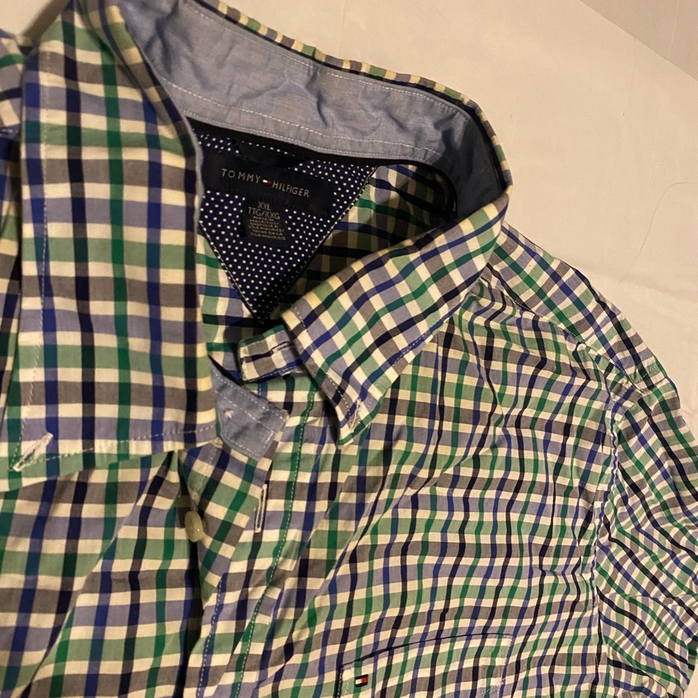 Tommy Hilfiger Green and Blue Casual Button Down Shirt